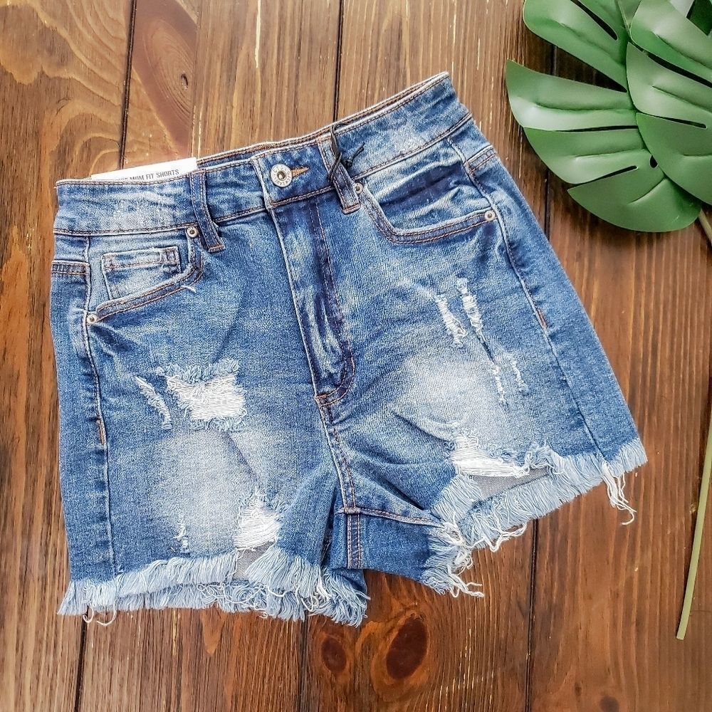 C'est Toi DISTRESSED FRAYED HIGH RISE DENIM SHORTS